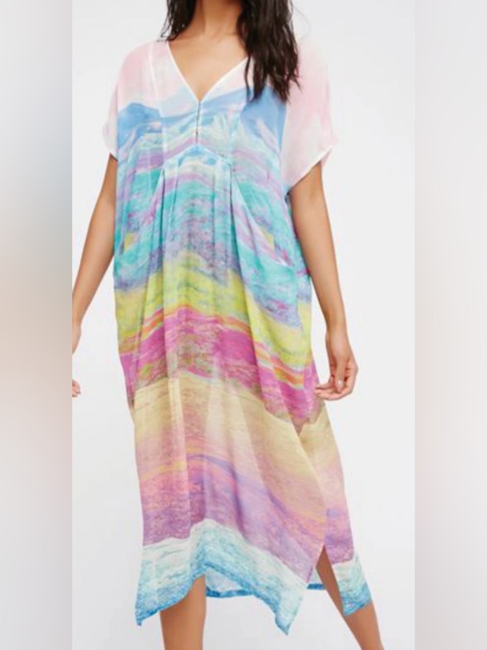 Free People Ramble Rose sheer midi cover-up caftan dress XS